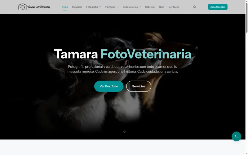 tamarafotoveterinaria.es, portada con portfolio